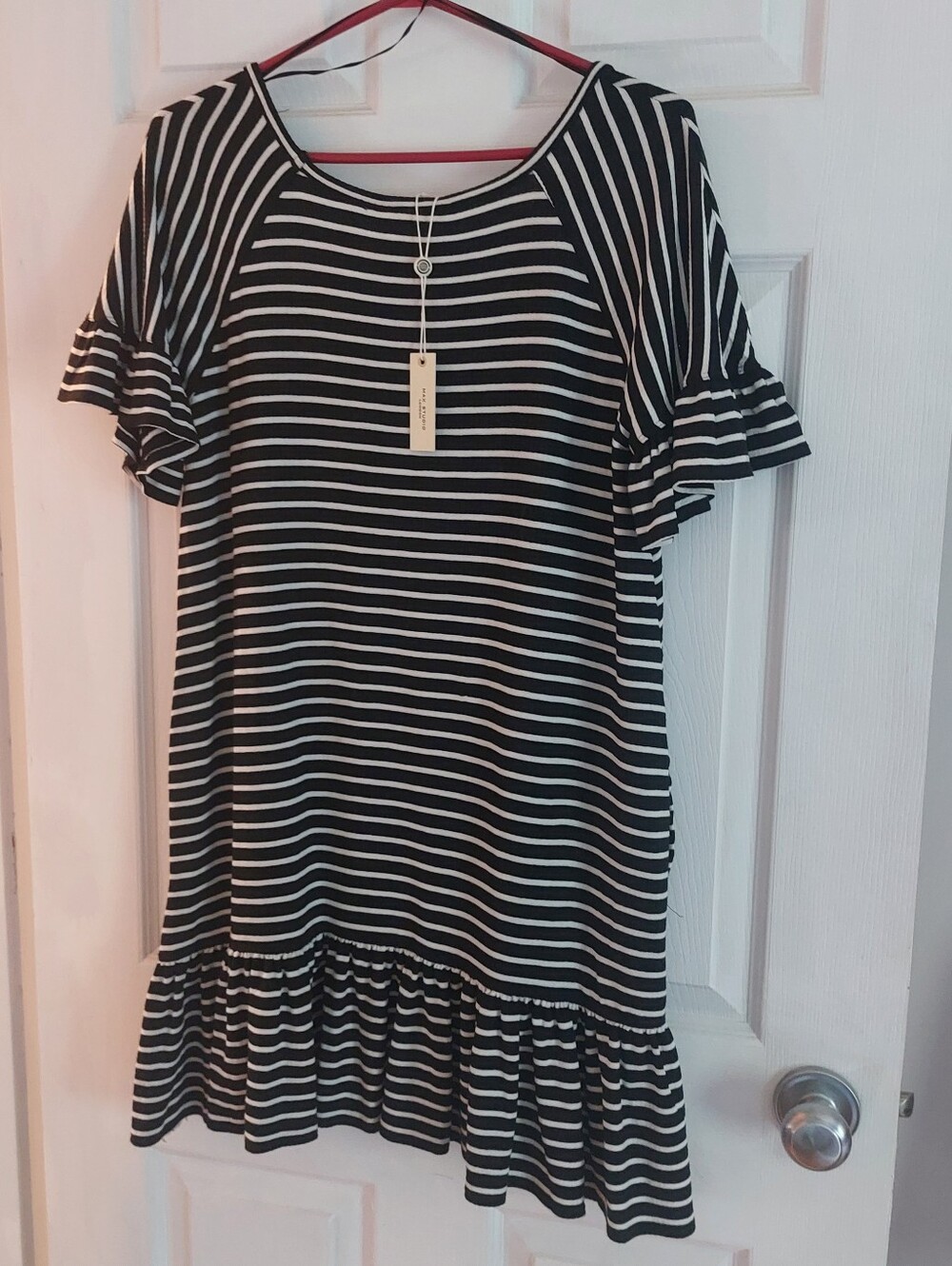 Max STUDIO London Black & White Striped Ruffle Hem Dress